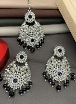 Black Silver Plated Earrings With Maang Tikka